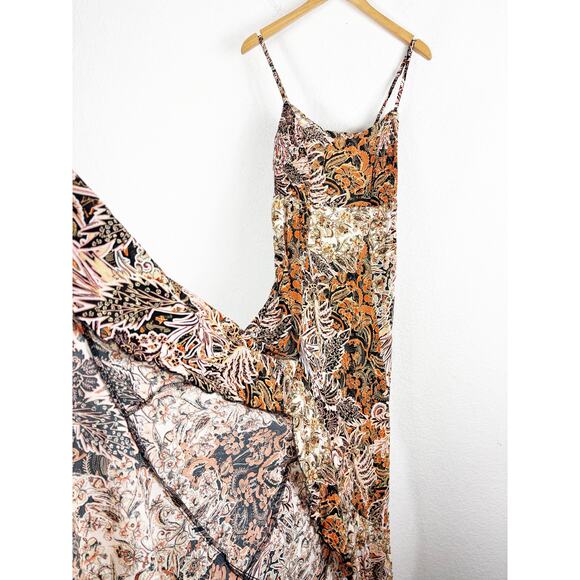 Free People Forever Yours Smocked Slip Maxi Dress Small Brown Black Floral Boho - Picture 11 of 13